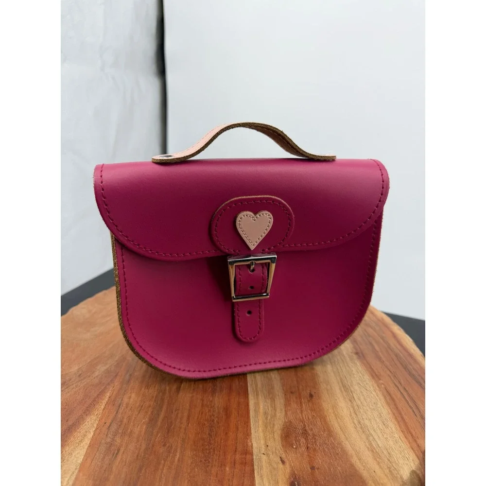 Brit-Stitch Heart Satchel Crossbody Bag Womens Small Magenta Pink‎ Leather